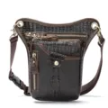 Men genuine leather drop leg bag brown crocodile pattern tactical waist shoulder bag - 9667 Coffee Crocodile Pattern (Without Logo)