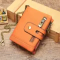 Oranger Leder Kurzgeldbörse für Herren mit Metallkette, Kartenetui und Reißverschlussdesign. - Braun