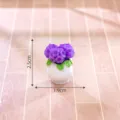 Miniature potted plant simulation purple flowers white pot dollhouse DIY desktop ornament - No. 6 Purple Small