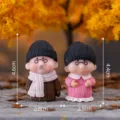 Cute autumn couple miniature figurines resin old man and woman home decor ornament - No. 2 Pink & Brown - Pair