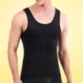 Men's black compression shapewear vest detail showing advanced tummy control woven panels. - S / Tops / Black