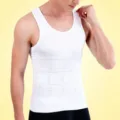 Mens white compression shaping vest tank top tummy control body shaper underwear detail - S / Tops / White