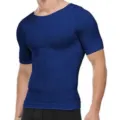 Uomo Corpo Dimagrante Shaper Manica Corta T-Shirt Blu Pancia Piatta Compressione Top - Taglia S / Top / Blu