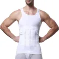 Vue détaillée du gilet de compression blanc pour hommes montrant un soutien ferme et ajusté. - S / Hauts / Blanc