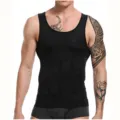 Men's tummy control shapewear vest compression black tank top slim waist body shaper. - S / Tops / Black