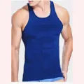 Men slimming body shaper tank top compression vest for fitness and tummy control core. - Blue