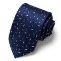 Men's Navy Blue Jacquard Woven Tie with Geometric Dot Pattern for Business Formal Suit - Dark Blue