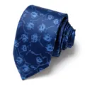 Men's blue jacquard tie detail, elegant floral pattern for business wedding formal wear. - Blue