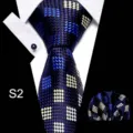 Heren blauwe geometrisch patroon stropdas 3-delige set formele zakelijke stropdas accessoire - S2