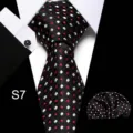 Klassieke zwarte heren stropdas set met pochet en bijpassende manchetknopen voor formele zaken. - S7