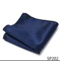 Gedetailleerd overzicht van het donkerblauwe gestreepte pochet met fijne textuur en nette vouw. - 12356-SP202