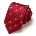 Red men's necktie with delicate floral jacquard pattern, elegant formal accessory for wedding. - Red