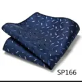Men's dark blue pocket square with geometric pattern, elegant business suit accessory. - Geometric Accent Pattern (SP166) / Dark Blue