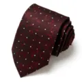 Detail of burgundy men's tie with elegant leaf and dot jacquard pattern for formal wear. - Burgundy