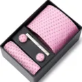Coffret cadeau cravate rose homme avec pochette assortie boutons de manchette pince à cravate - HB76