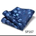 Closeup view of a dark blue pocket square with light blue floral pattern for men formal wear. - Rose Floral Texture (SP167) / Dark Blue