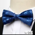 Detailed view of the blue jacquard silk bow tie, elegant formal wear accessory for men. - Vintage Floral Style(12638-LJ167) / Dark Blue