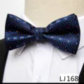 Men's blue jacquard bow tie with orange dots, elegant formal neckwear for wedding business parties. - Orange Dot Style(12638-LJ168) / Dark Blue
