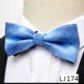 Vue rapprochée détaillée du nœud papillon jacquard bleu pour homme au motif rétro. - Style Ondulé(12638-LJ174)