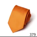 Detailed view of a solid orange fine-twill men's business necktie with neat texture. - Orange