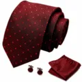 Klassieke rode en zwarte stippen das set met pochet en manchetknopen voor herenmode stijl - Stijl S44