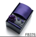 Men purple tie pocket square cufflink set in gift box accessory for formal business wear - Purple