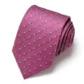 Detailed view of the pink dot jacquard men's tie, perfect for business wedding formal wear. - Deep Pink