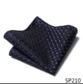 Gedetailleerd overzicht van een donkerblauwe heren pochet met elegant geometrisch patroon. - 12356-SP210