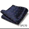 Detailed close-up view of a dark blue pocket square featuring fine patterned details. - Colorful Small Spots (SP170)