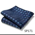 Detailed view of a men's navy blue pocket square featuring elegant jacquard woven floral patterns. - Dark Floral Pattern (SP171)