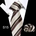 Heren stropdas set met pochet en manchetknopen, klassieke formele gestreepte halsstropdas. - Stijl S15