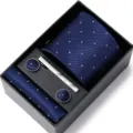 Men's blue tie pocket square cufflinks and tie clip gift box set for business formal wear. - HB50