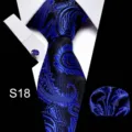 Heren blauwe paisley das set met pochet en manchetknopen formele zakelijke trouwstropdas - S18