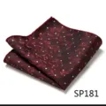 Detail shot of a classy burgundy pocket square featuring delicate leaf and dot print. - Leaf White Dot Print (SP181)