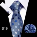 Blauwe heren stropdas set detail, elegant stippen patroon perfect geschikt voor formele kleding. - S19