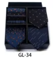 Men's business formal tie and pocket square gift box set in navy blue jacquard design. - GL34