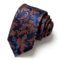 Men's blue jacquard silk necktie with brown floral pattern for business formal wedding wear. - Dark Blue