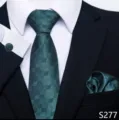 Donkergroene jacquard geruite heren stropdas zakelijke pak set met bijpassend pochet. - Donkergroene 3D Ruit Stijl (S277)