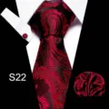 Rood zwarte paisley stropdas pochet manchetknopen detailweergave voor formeel - S22