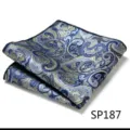 Close-up detail of a blue and gold paisley pocket square, elegant silk-like fabric for suits. - Paisley Pattern (SP187)