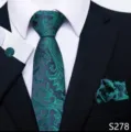 Elegante groene paisley stropdas zakdoek en manchetknopen set voor formele bruiloft. - Donkerblauw-Groen Paisley Stijl (S278)