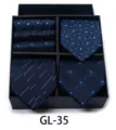 Men's navy blue jacquard tie and pocket square gift box set, elegant business wear accessories. - GL35