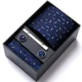 Men's business blue jacquard tie set including pocket square, cufflinks and tie clip. - HB166