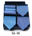 Men's blue tie and pocket square gift box set with striped and dot jacquard patterns. - GL36