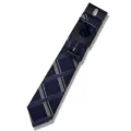 Men's navy blue plaid tie set with pocket square and lapel pin for business wedding party - AF197