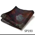 Close-up detail of a men's black pocket square featuring elegant floral embroidery. - Chrysanthemum Embroidery (SP193)