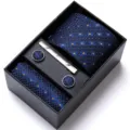 Blue jacquard men tie set with cufflinks pocket square and clip for business wear variant - HB168
