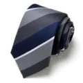 Men's formal striped necktie, classic design detail shot, perfect for business and wedding suits. - Dark Blue