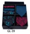Luxury mens tie and pocket square gift box set featuring floral jacquard pattern for wedding. - GL39
