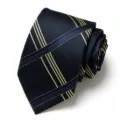 Classic dark blue men's necktie featuring elegant gold striped jacquard pattern for formal wear. - Dark Blue